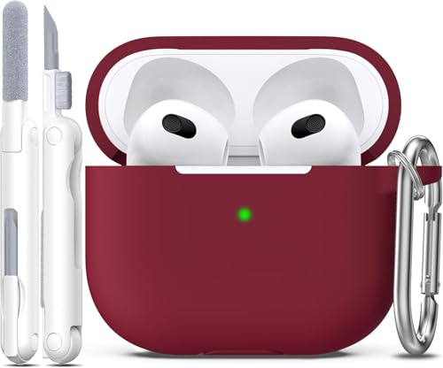 R-fun AirPods ��3����P�[�X�J�o�[�A�N���[�i�[�L�b�g�ƃL�[�`�F�[���t���AApple AirPods 3 2021�p�\�t�g�V���R���ی�P�[�X�A���C�����b�h