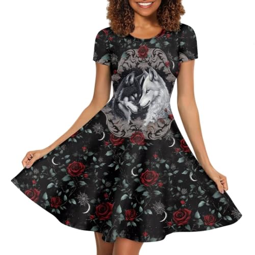 Image of Irisjudy T Shirt Dress for Women Short Sleeve Girls Short Sleeve Dress Plus Size, O Neck Knee Length Midi Dress for Ladies