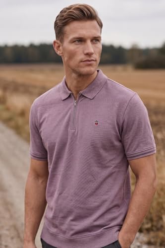 Image of Louis Philippe Men's Slim Fit Zipper Polo T-Shirt in 100% Cotton Pique Fabric for Casual Wear