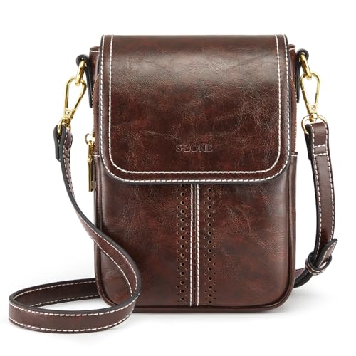 S-ZONE Vegan Leather Small Crossbody Bags for Women Trendy Cell Phone Purses Womens Wallet with Adjustable Strap Card Slots