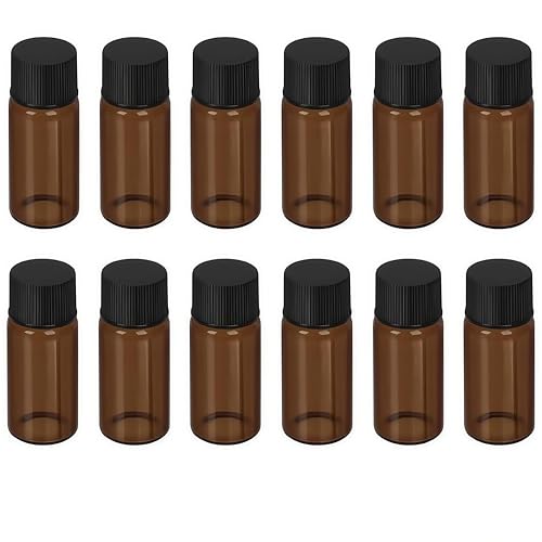 20ml Amber Glass vials,12 Pcs Screw Cap Beads Bottles,Bottle Test Tubes,Sample Vials,Containers Flat Test Tubes Solid Bottle, Refillable Empty,for Essential Oils, Perfume, Leak Proof Travel(Brown)