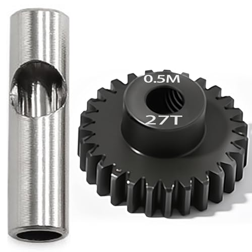 0.5M Pinion Gear 27T Hardened Steel 3.175mm Bore with 2.3mm Adapter, Precision Motor Gear for ARRMA 1/14 Typhon 1/16 Mojave 1/18 Granite, Losi 1/12, 0.5Mod Gear 13T-27T for HOBBYWING Motors