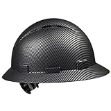 Full Brim Hard Hat - OSHA Safety Helmet Durable Lightweight Carbon Fiber Hard Hat, 6-Point Ratchet Suspension Protective Gear for Men and Women (Matte Black, Standard)
