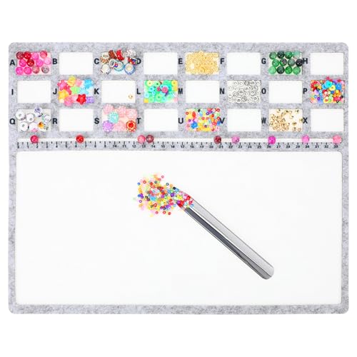 Felt Bead Mat Bead Boards for Jewelry Making Beading Board with Beads Scoop for Jewelry Making Supplies DIY Art Crafts Centimeter Alphabetic Individual Grids 14x11inch