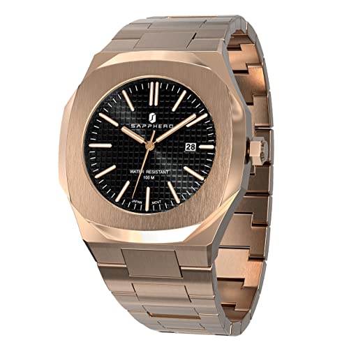 SAPPHERO Reloj de Cuarzo para Hombre Movimiento Japonés Impermeable 10 ATM con Banda de Acero Inoxidable de 22 mm Reloj de Pulsera Analógico Redondo Rectangular Regalo Elegante para Hombres Cover