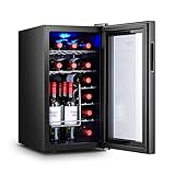 SHENXINCI Vinoteca de 16/12/18 Botellas,Luz LED, Display Digital, 3 Estantes, Doble Aislamiento,Control de Temperatura: 11-18 ° C,Mini Vitrina Pequeña de Temperatura Constante