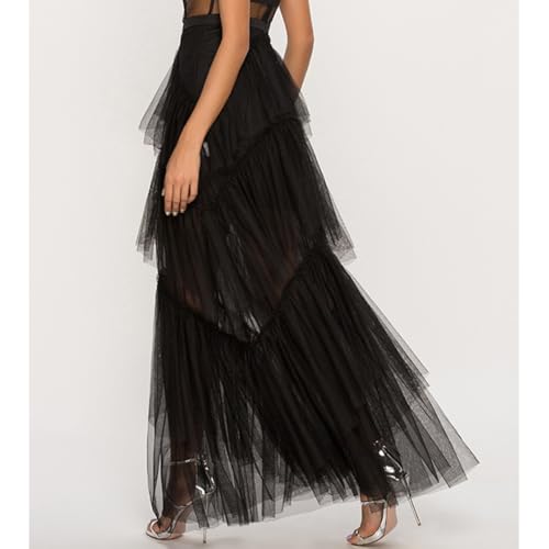 WDPL Women's Long Irregular Tiered Layerd Sheer Prom Party Tulle Skirt4