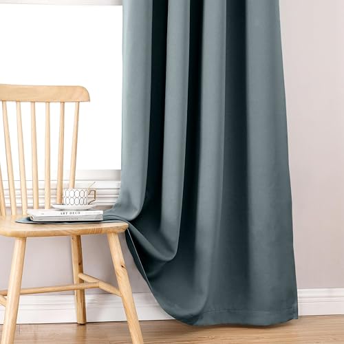 Image of THE LINEN COMPANY Premium Back Loop Curtains for Windows | Blackout Room Darkening Curtains | Thermal Insulated Drapes Set of 2 Panels for Modern Home Decor - Grey, 6.5 Feet