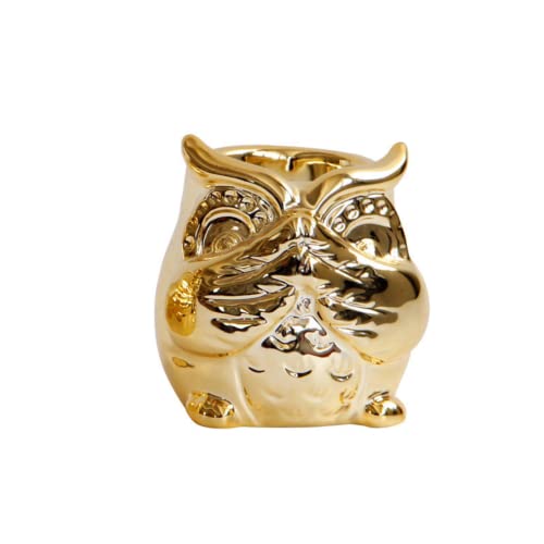 Creative European Owl Ceramic Candle Holder Gold Plated Candle Cup Office Desktop Home Wedding Decorative Ornaments (Cover Up One's Mouth) #TOP3