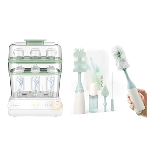 Image of Momcozy 3 Layers Large Bottle Sterilizer and Dryer & Momcozy Bottle Brush Kit Green