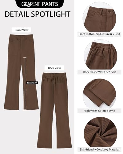 GRAPENT Corduroy Pants for Women Flare High Waisted Fall Winter Elastic Waist Stretchy Work Casual Trendy Wide Leg Pants3