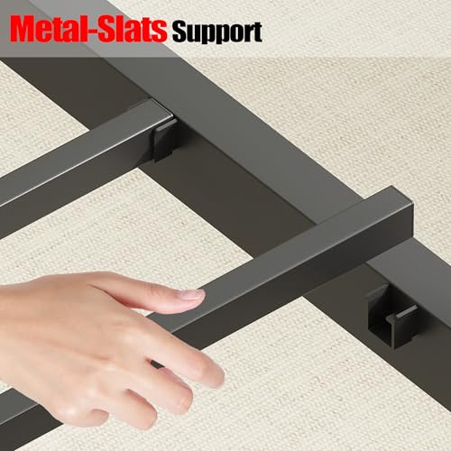 Image of ZIYOO 12 Inch California King Size Metal Platform Bed Frame with Heavy-Duty Steel Slat Support, No Box Spring Needed, Under Bed Storage Space, Easy Assembly, Noise-Free, Sturdy & Durable, Black | No Box Spring Needed