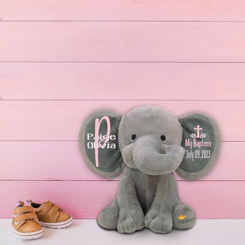 Personalized Elephant Stuffed Animal - Baptism Gifts for Girls, Boys, Babies, Kids, Custom Keepsake Catholic Christian Christening Gift for Goddaughter, Godson from Godparents, Gray 9 Inches