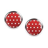 Material: Metall, Edelstahl-Dorn, Glas rund mit Cabochon-Schliff. Durchmesser 12mm
