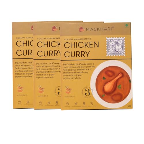 Image of Maskhari Chicken Curry Ready to Cook Curry Paste 150g Pack of 3 | Authentic Maharashtrian Coastal Curry | Made with Fresh Coconut & Premium Spices | No Artificial Colours or Preservatives | Ready in Minutes