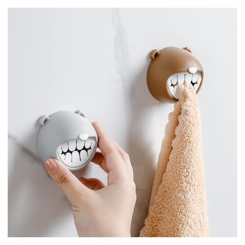 Toallero Autoadhesivo de Osa Menor - Gancho para Toallas Sin Taladros con Kit de Empuje Push Grip - Pinza de Almacenamiento Adorable para Baño Infantil, Cocina y Paños(Brown)