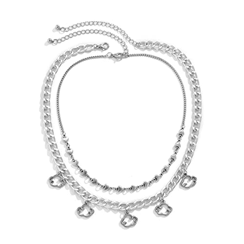 KnSam Collier Femme Plaqué Argent Double Rangs Chaîne Gourmette Cœur Nuage Fantaisie