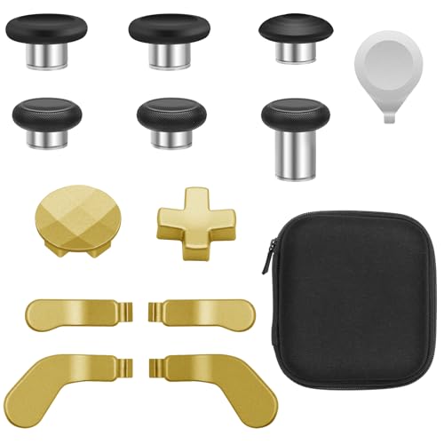 Image of 16 in 1 Metal Thumbsticks Suitable for Xbox One Elite Series 2, Elite Series 2 Core Controller Accessories Parts, 6 Metal Thumbsticks, 4 Paddles, 2 D-Pads and 4 Tool(Gold)
