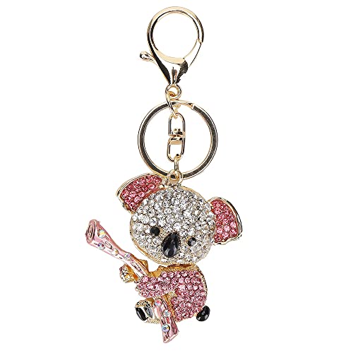 BIKING Kristall Neuheit Tier Schlüsselanhänger, Schlüsselanhänger süßer Koalabär Legierung Strass Goldkristall Metallanhänger exquisites kleines Geschenk (rosa)
