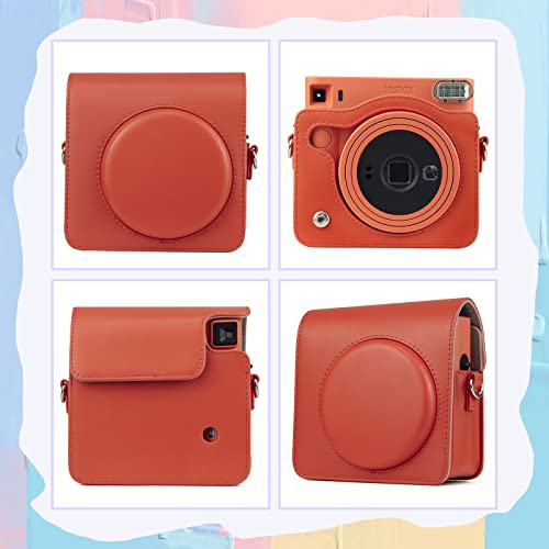 Muziri Kinokoo Instax Sq1 Case Of Pu Leather - Protective Case Compatible For Fuji Instax Sq1 Square Instant Camera - With Shoulder Strap - Orange #TOP2