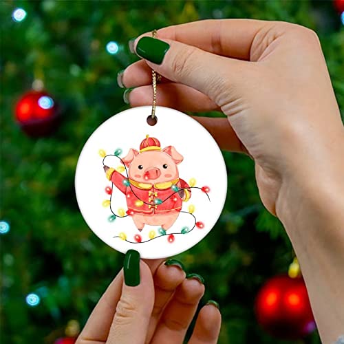 Cheyan Animals And Lights Pig Christmas Ornament, Christmas Tree Ornament For Christmas Home Decor Porcelain Ornament Xmas Hanging Ornament #TOP3