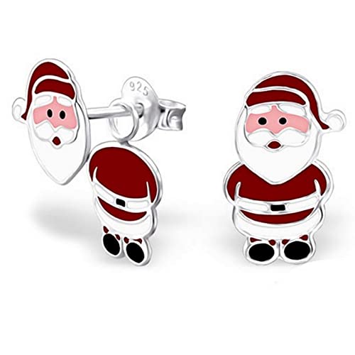 ICYROSE 925 Sterling Silver Christmas Santa Claus Ear Studs with Dangle Earrings