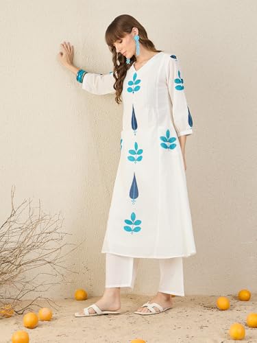 Image of INDO ERA Women's Pure Cotton Printed A-Line Kurta & Palazzo Set (IERAI11826)