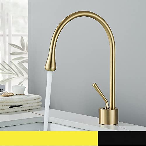Robinet d'évier de cuisine en or brossé et mitigeur de lavabo eau chaude et froide en laiton