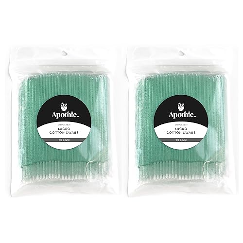 Apothie 200PCS Disposable Micro Applicator Brush (200 Pieces, Green Crystal)– Lash Glue Microswabs for Eyelash Extensions, Cotton Brush Swab for Applying Makeup, Microfiber Tips
