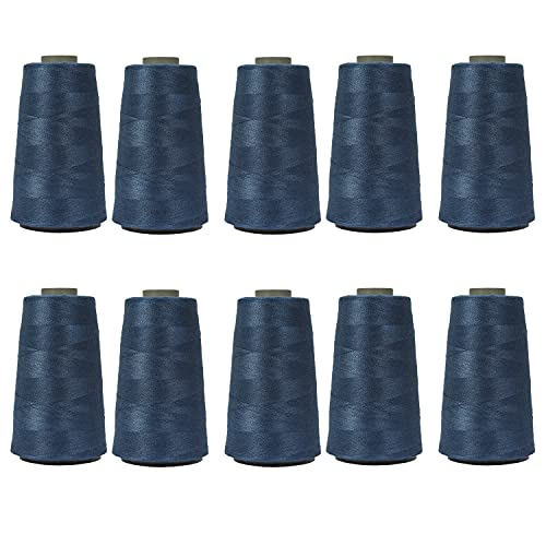 Image of Ace International Exports 3000M Overlock Polyester Sewing Thread Set Box Yarn Spools Cone (Navy) - Pack of 10