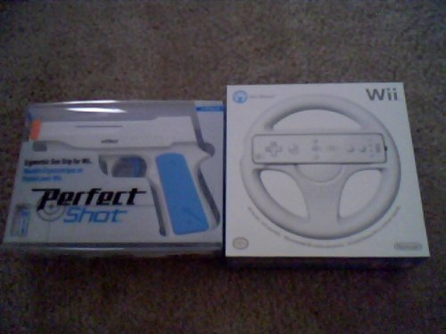 Nintendo Wii Wheel/Perfect Shot Gun/Wiimote Controller Combo