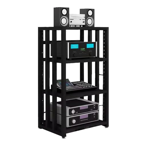 OUKEJNM Soporte de medios AV ajustable de 3/4/5 niveles con estantes de madera, gabinete de almacenamiento de medios, moderno gabinete AV multifuncional para almacenamiento de componentes estéreo (4