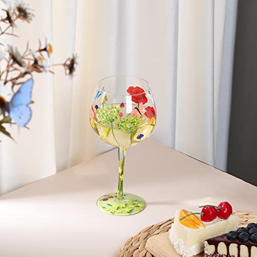 Nymphfable Flower Wine Glass 100% Hand Painted Gin Balloon Wine Glass 20Oz Personalised Birthday Gift For Women Friend #TOP4