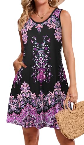 Image of CHICGAL Womens Summer Dresses Casual Sleeveless Loose T Shirt V Neck Sundress Swing Beach Cover Up with Pockets 2026