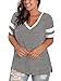 Plus Size Tops for Women 2X Casual Deep V Neck Striped T-Shirts Grey 20W