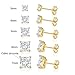 5 Pairs 14K Yellow Gold Plated Princess Cut Clear Cubic Zirconia Stud Earring Set for Women Men