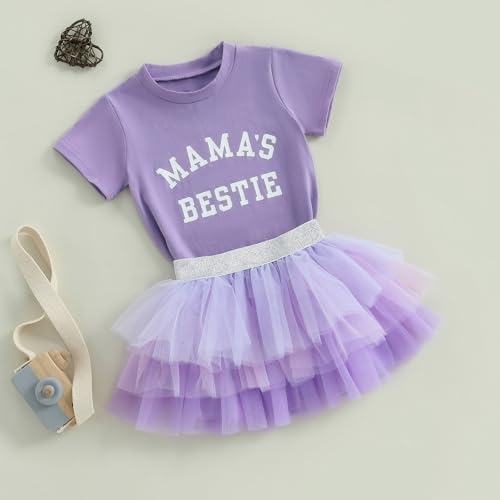 Image of Kayotuas Toddler Girl Summer Clothes Big Sister Outfit Letter Short Sleeve T-shirt Layered Tutu Skirt Set Cute Birthday Dress