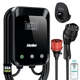 AIMILER Wallbox 22kW Trifase con App, 16-32A 400V Colonnina Ricarica Auto Elettrica,7,6m Cavo Tipo 2, LCD 4.3", IP66, RCBO Tipo A 30mA+6mA DC, CE+TÜV, Timer & Partenza Differita, per VE (BEV/PHEV)