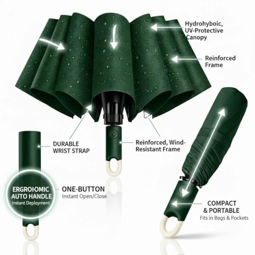 Image of Umbrella for Women | Umbrellas for Men | UV Coated 3 Fold Umbrella for Rain with Auto Open and Close Small Folding Travel-Foldable Windshield