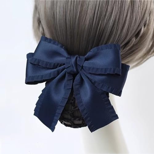 Redecilla para moño con lazo azul que soluciona los peinados deshechos en mujeres