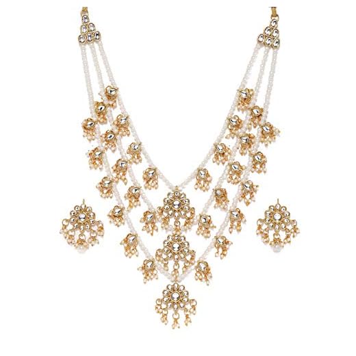 ZAVERI PEARLS Ethnic Kundan & Pearls Multi Layers Bridal Necklace Set For Women-ZPFK8689