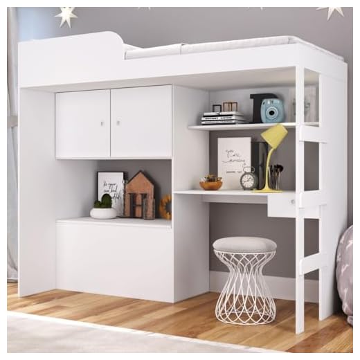 Cama Alta Multifuncional com baú e escrivaninha Lion Branco - Art In Móveis