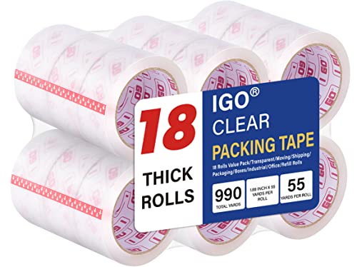 I GO Clear Packing Tape, Packaging Tape Refills for Shipping Moving Box Mailing Storage Sealing, 1.88