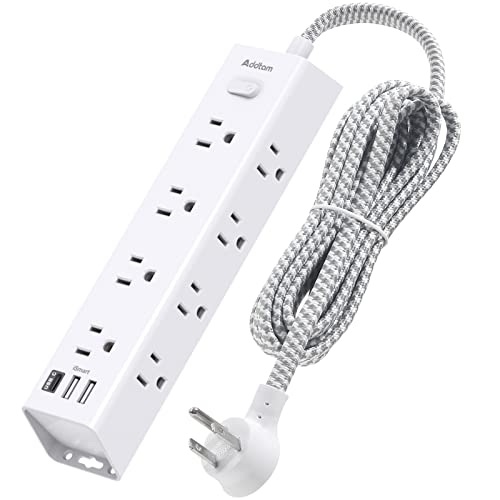 Image of Surge Protector Power Strip - 10 FT Extension Cord, Power Strip with 12 Widely AC Outlet 3 USB, Flat Plug, Wall Mount Overload Protection, 1050J, (5ft)