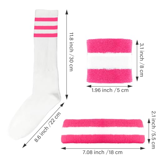 Image of 10 Pieces Striped Sweatbands and Striped Socks Set Headbands Wrist Sweat Bands for Men and Women Sports 80s 90s Fitness