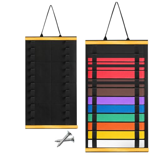 Famaster Wooden Karate & Taekwondo Belt Display Rack - Celebrate Beginners'Journey - A Meaningful Gift of Effort and Perseverance, Holds 12 Belts