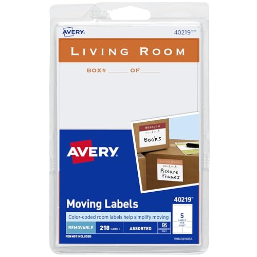 Avery Moving Labels, Assorted Shapes and Sizes, Removable Labels, Non-Printable, 218 Total (40219)
