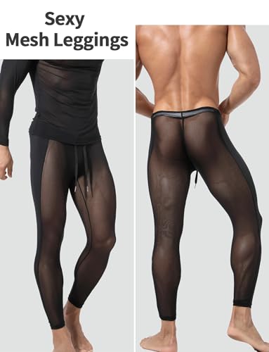 SEAUR Men's Mesh Pants See Through Yoga Workout Compression Leggings Transparent Sheer Lounge Bottom with Drawstring2