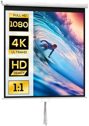 HOMCOM Manual Projector Screen 85 Inches Portable Projection Scre...