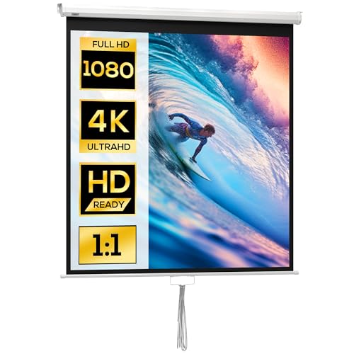 HOMCOM Pantalla de Proyector Manual 85 Pulgadas Pantalla de Proyección Portátil Formato 1:1 para Interior y Exterior Cine en Casa Patio 146x146 cm Blanco